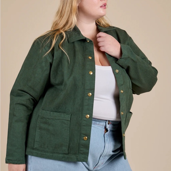 Big Bud Press Denim Work Jacket Emerald Green Unisex 1XL 100% Cotton Plus Size - Picture 2 of 16